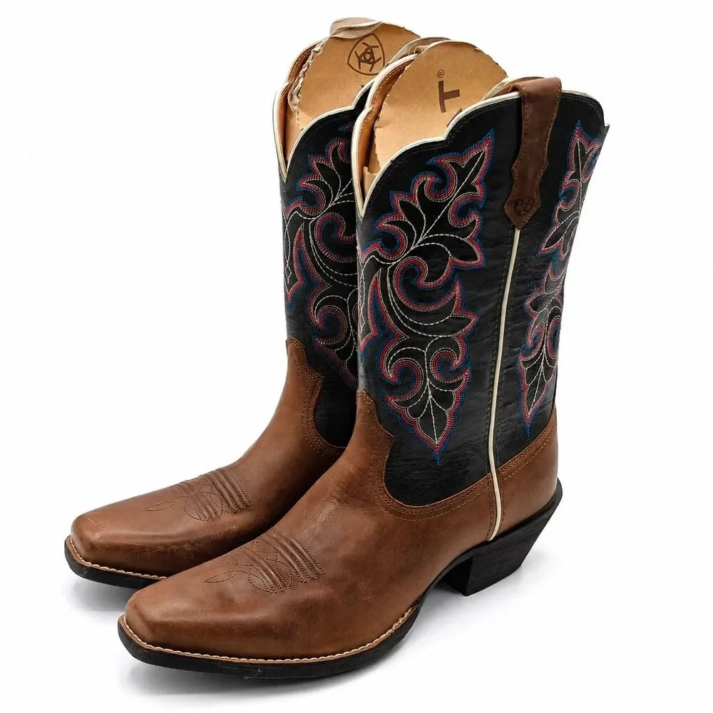 Ariat® Round Up Square Toe Western Cowboy Boots Brown Blue Women's 11 B 10040446